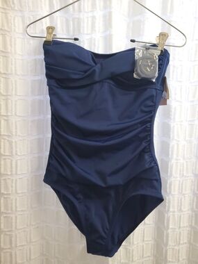 Shade & Shore Navy One-Piece Strapless Swimsuit for Girls
